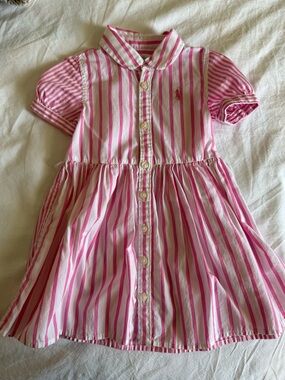 Ralph Lauren Pink & White Striped Cotton Button-Front Dress